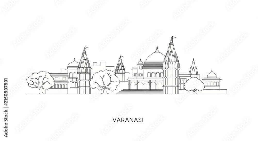 Naklejka premium Varanasi Cityline - India's Spiritual Capital Skyline Outline