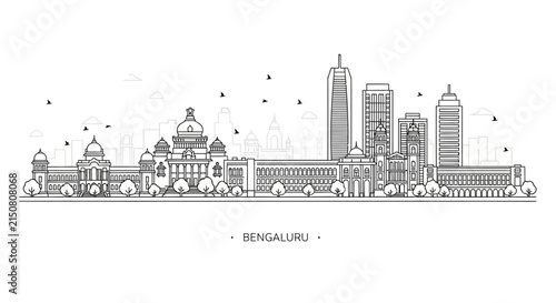 Bengaluru Cityscape Outline - India's Silicon Valley Skyline Illustration