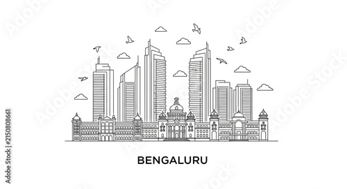 Bengaluru Skyline Outline Art | Modern Cityscape Drawing