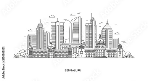 Bengaluru Skyline Outline Drawing: Modern Indian City Architecture
