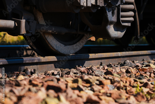 Detailed train undercarriage and wheels.