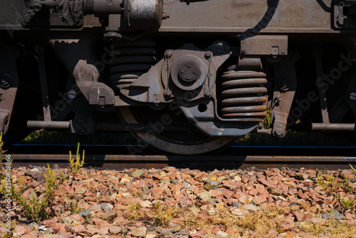 фотографія Detailed train undercarriage and wheels.