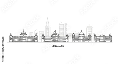 Bengaluru Skyline Outline Illustration - Indian City Architecture