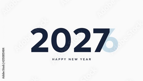 Minimalist 2027 Happy New Year typography, modern transition from 2026 to 2027, clean corporate holiday greeting on white background