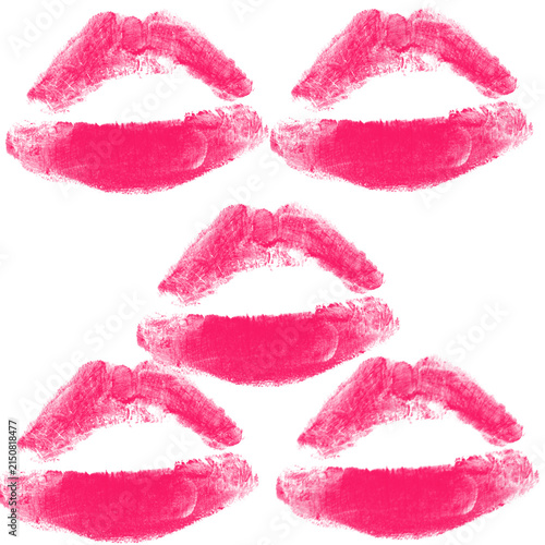 Pink Lipstick Kiss Prints on White Background — Sexy Red Lip Cosmetics Art

