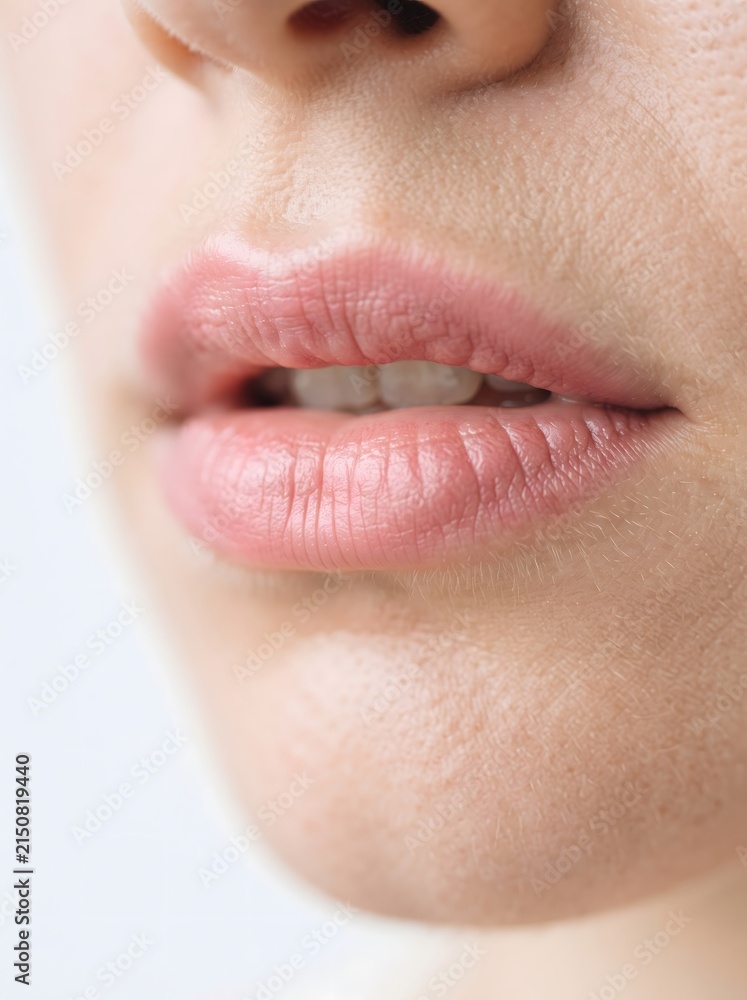 Obraz premium AI generated close up of a woman's lips wearing soft natural pink lip balm or gloss