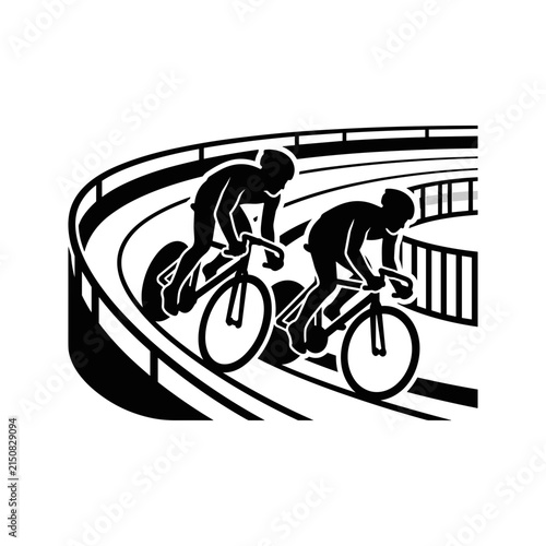 Two cyclists racing on a velodrome track.