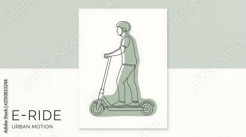 Minimalist line art of man on electric scooter.
