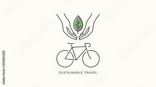 Minimalist logo for sustainable travel with bicycle and leaf.