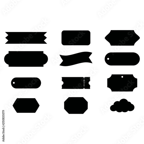Black ribbon and badge shapes set in flat design style