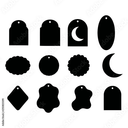 Set of twelve black silhouette icons in various shapes
