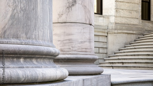 classical. Elegant stone pillars and stairs showcase classical architecture under soft natural light. real-estate listings.