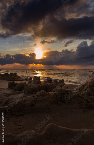 Sunset over the beach in Jantar