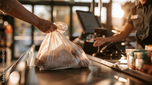 Low-angle view along an empty supermarket checkout conveyor belt