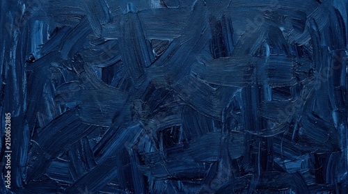 A dark blue abstract painting with brush strokes and streaks, featuring a mix of dark and light blue hues, creating a textured and dynamic visual effect.