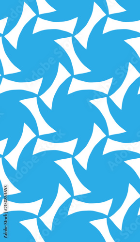 Modern abstract seamless pattern featuring white geometrical shapes on a vibrant blue background for creative design projects