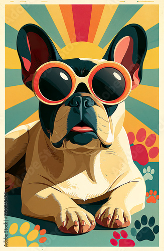 Rrench bulldog wearing retro sunglasses