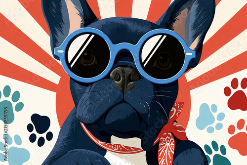 Rrench bulldog wearing retro sunglasses
