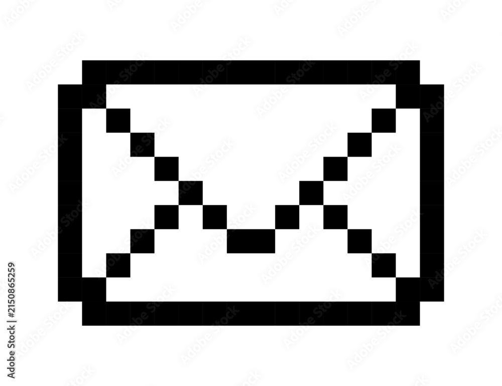 Fototapeta premium Pixel art mail envelope icon with retro 8 bit design for email communication and digital interface graphics