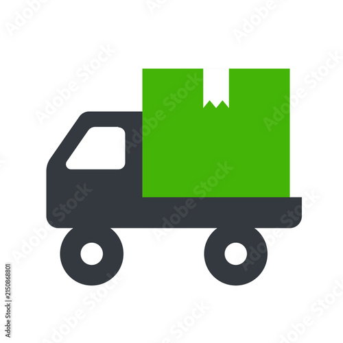 Delivery truck icon with a green package symbolizing logistics and transportation concept