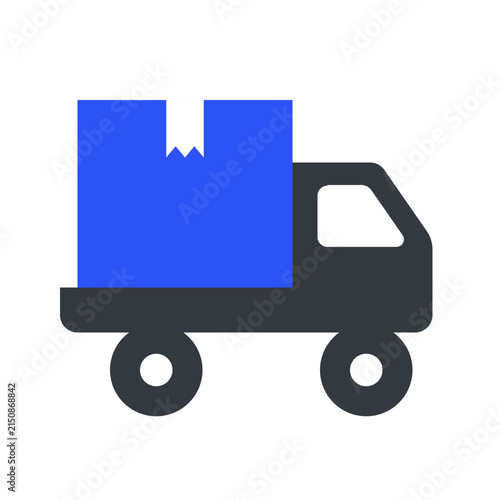 Delivery truck icon with a blue box, minimalistic design