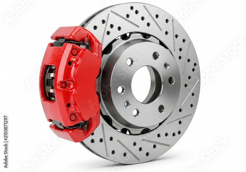 Red brake caliper with silver rotor