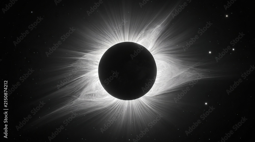 Fototapeta premium Total Solar Eclipse with Visible Solar Corona and Stars.