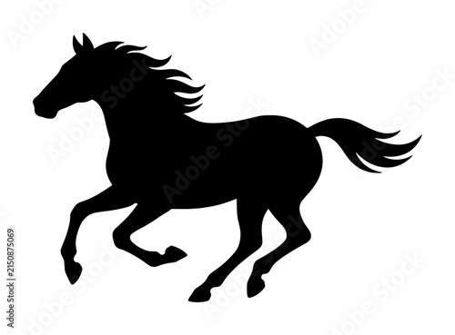 Galloping Horse Silhouette Vector, Black Equine Running Profile, Dynamic Animal Illustration for Equestrian Themes, Sport, and Freedom Concepts