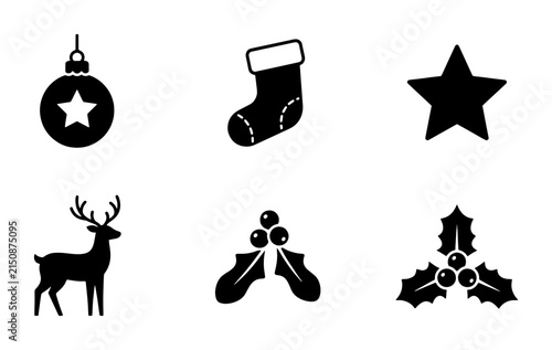 Christmas Icons Vector Set: Festive Ornaments, Reindeer, Holly, and Star Graphics for Holiday Design