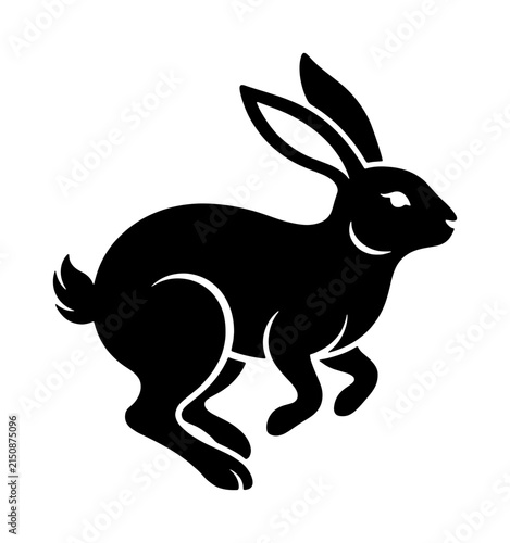 Black Silhouette Rabbit Vector Icon, Running Hare Graphic, Stylized Bunny Symbol, Minimalist Animal Art for Spring and Easter Themes