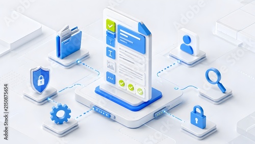 Mobile workflow application displaying secure compliance document with user interface icons for enterprise digital administration