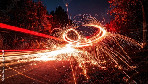 Abstract long exposure of sparkler light trails at night