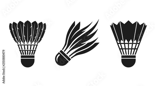 Gray vector silhouettes of badminton shuttlecocks on a black background