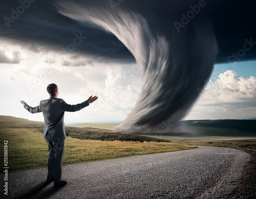 Tornado concept image showing powerful funnel cloud, symbolizing destructive natural forces, extreme weather, and atmospheric danger.