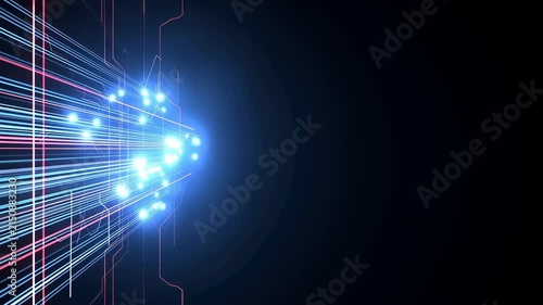 Digital circuit light abstract blue glow futuristic neon data stream lines on dark background