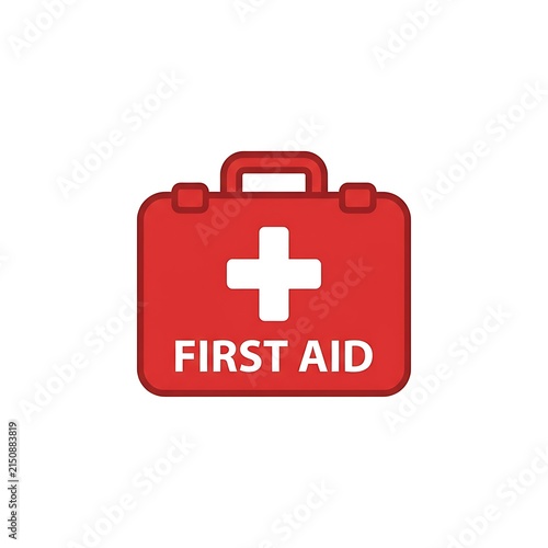 Red first aid kit icon with white cross symbol for medical emergency and health care assistance