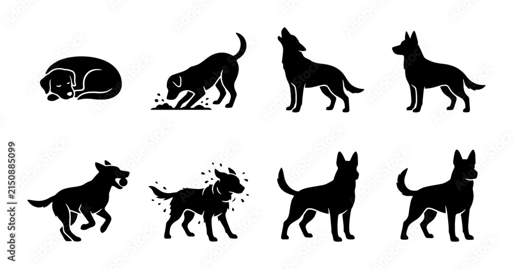 Fototapeta premium Dog Silhouette Collection: Canine Poses, Animal Icons, Pet Graphics, Vector Art for Design
