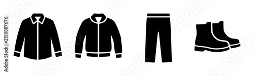 Foto Black Silhouette Icons: Jacket, Bomber Jacket, Pants, Boots Set