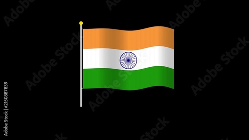 Waving flag of india with orange white and green colors on a flagpole against a dark black background representing national pride and patriotism