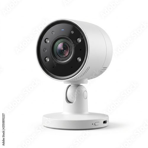 Modern smart security camera isolated on a white background