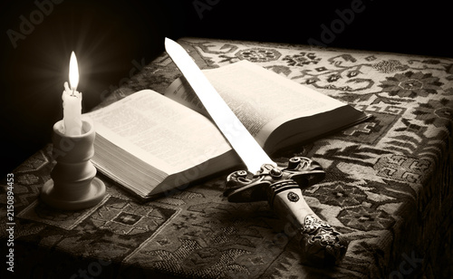 Old sword on the bible