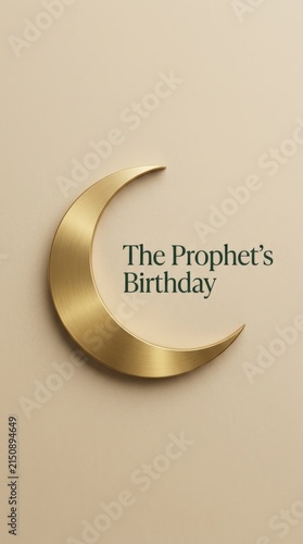 The prophet's birthday greeting card with a golden crescent moon shape on a soft green background