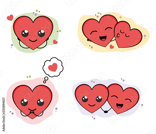Cute red hearts with different emotions.