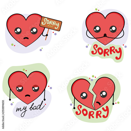 Cute red hearts with different emotions.