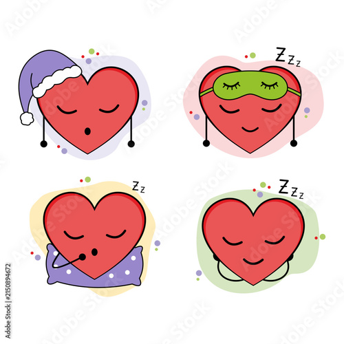 Cute red hearts with different emotions.