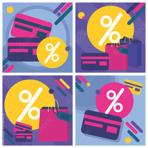 Shopping and Discount Flat Illustration Set
