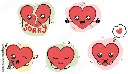 Cute red hearts with different emotions.