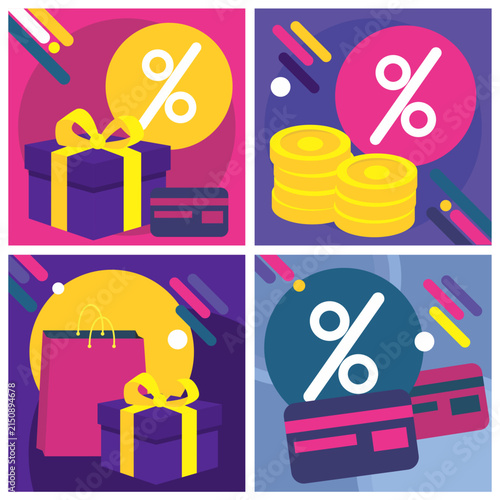 Shopping and Discount Flat Illustration Set
