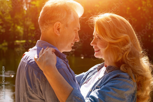Photography Close Profile Portrait of a Smiling Mature Couple in Love