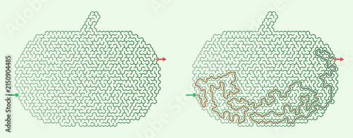 Maze game design with pumpkin shape for kids, fun activity for Halloween
